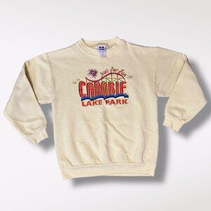 Vintage Canobie Lake Park Kids Sweatshirt Yellow Kid U Not 50/50 Graphic Medium